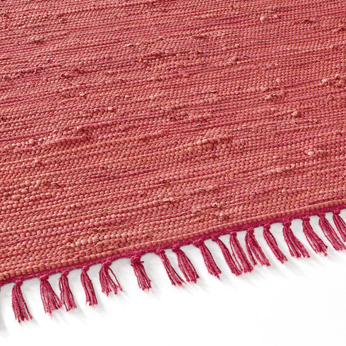 Flicken-Teppich 100% Baumwolle | Waschbarer Fleckerl mit Fransen | Rot